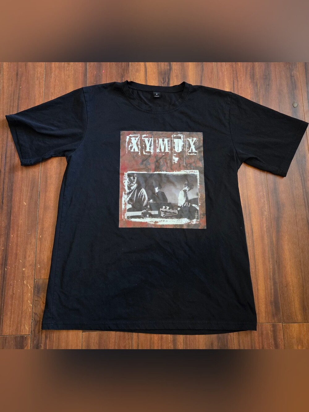 Black Graphic Men's T-Shirt with Vintage Band Artwork